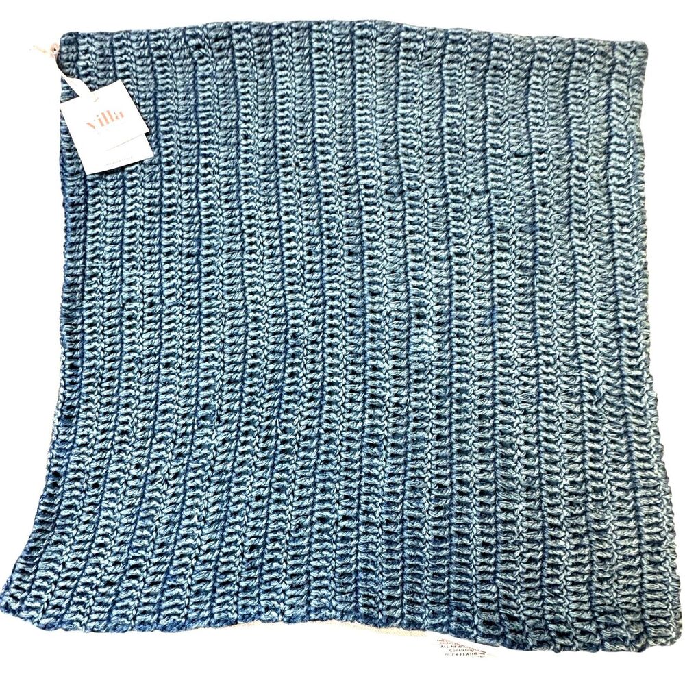 Villa Macie Pillow Cover in Blue Stonewashed Belgian Flax Linen Woven Front NEW